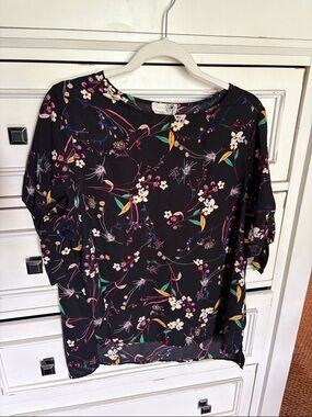 Floral Dolman Sleeve Top - Black/Pink
